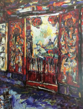 埔里醒靈寺 2002 油畫 50F 作者: 廖繼英LJI